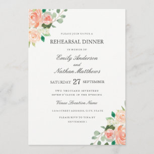 Peach Floral Watercolor Hochzeitliches Probe-Dinne Einladung