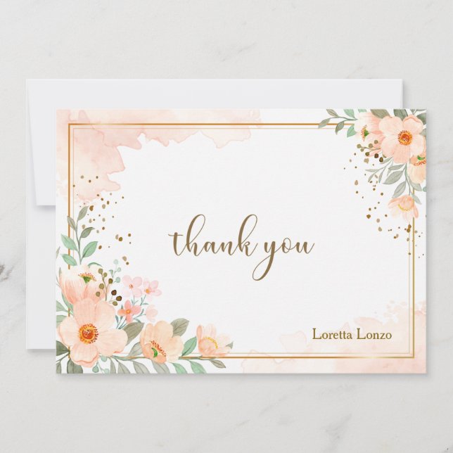 Peach floral Watercolor Note Card Dankeskarte (Vorderseite)