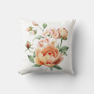 Peach Floral Watercolor Throw Pillow Cover Kissen