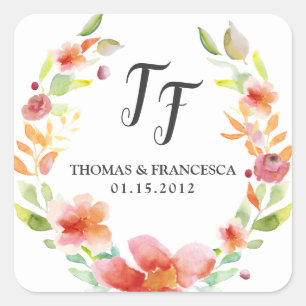 Peach Floral Watercolor Wedding Stickers