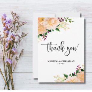 Peach Floral Wedding Dankeskarte