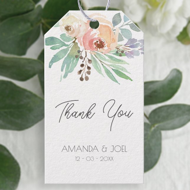 Peach Floral Wedding Geschenkanhänger (Easily personalize these pretty floral thank you tags with just a few clicks.)