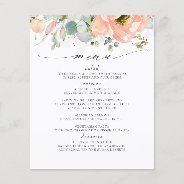 Peach Floral Wedding Menu Flyer (Vorne)