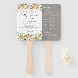 Peach Floral Wedding Program Hand Fans Fächer