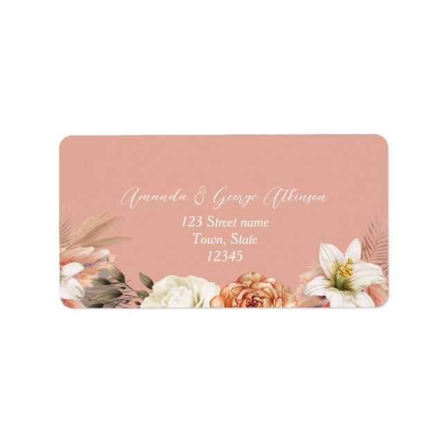 Peach floral Wedding Return Address Label Adressaufkleber (Vorne)