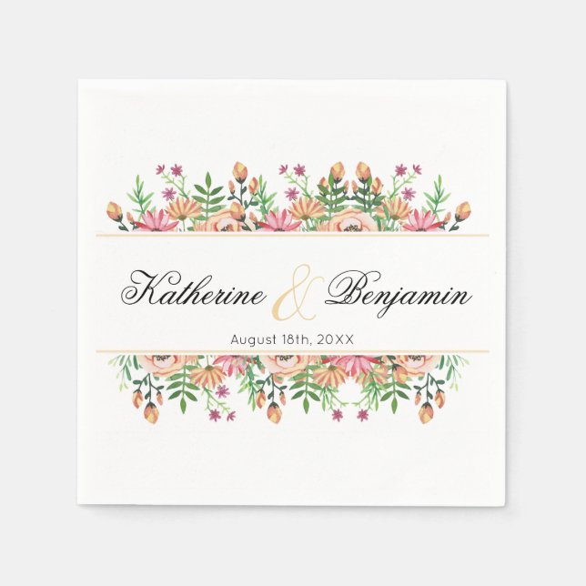 Peach Floral Wedding Serviette (Vorderseite)