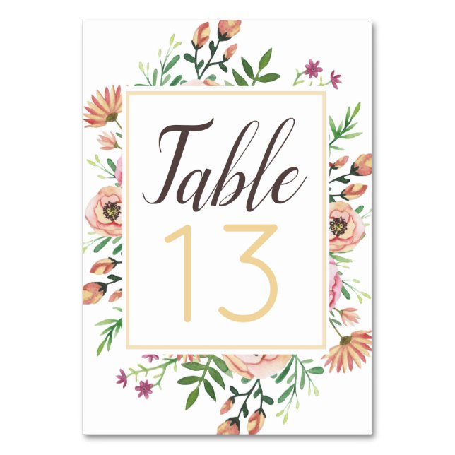 Peach Floral Wedding Tischnummer (Vorderseite)
