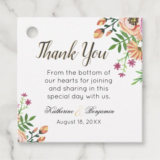 Peach Floral Wedding Vielen Dank Geschenkanhänger (Vorderseite)