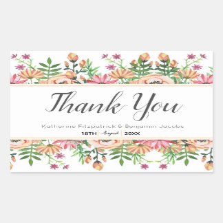 Peach Floral Wedding Vielen Dank Rechteckiger Aufkleber