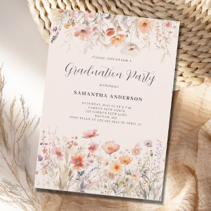Peach Floral Wildblume Graduation Party Einladung
