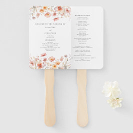 Peach Floral Wildblume Hochzeitsprogramm Hand Fan Fächer