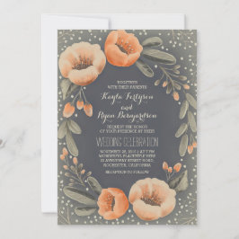 Peach Floral Wreath Gipskraut Vintage Wedding Einladung