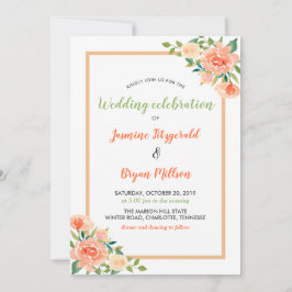 Peach Florals Border | Hochzeit Einladung