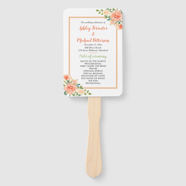 Peach Florals | Hochzeitsprogramm Fächer (Vorderseite)
