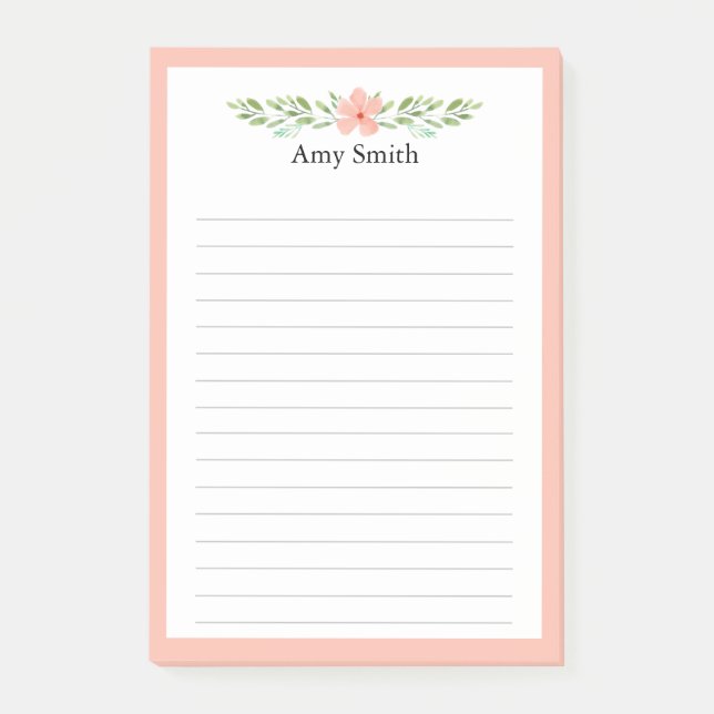 Peach Florals Personalisiert Linde Post-it Klebezettel (Vorderseite)