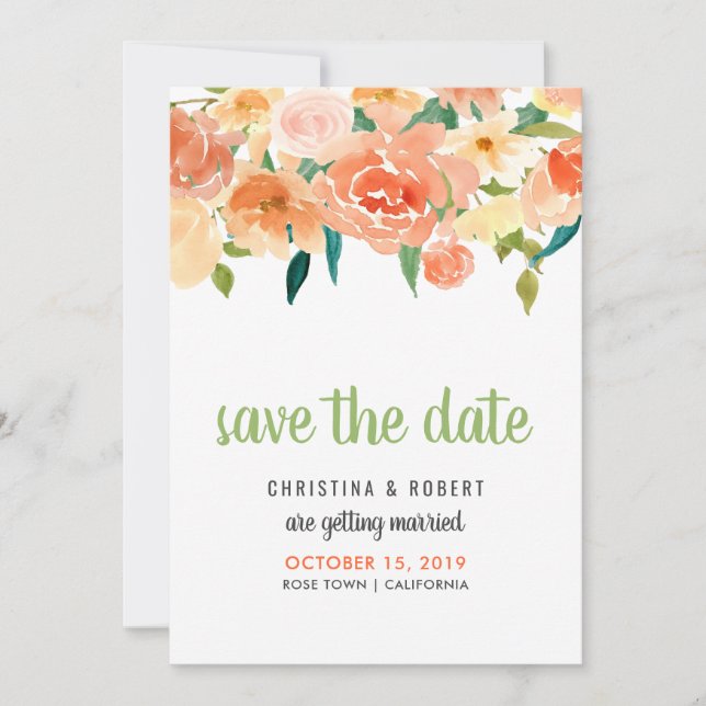 Peach Florals | SAVE THE DATE Einladung (Vorderseite)