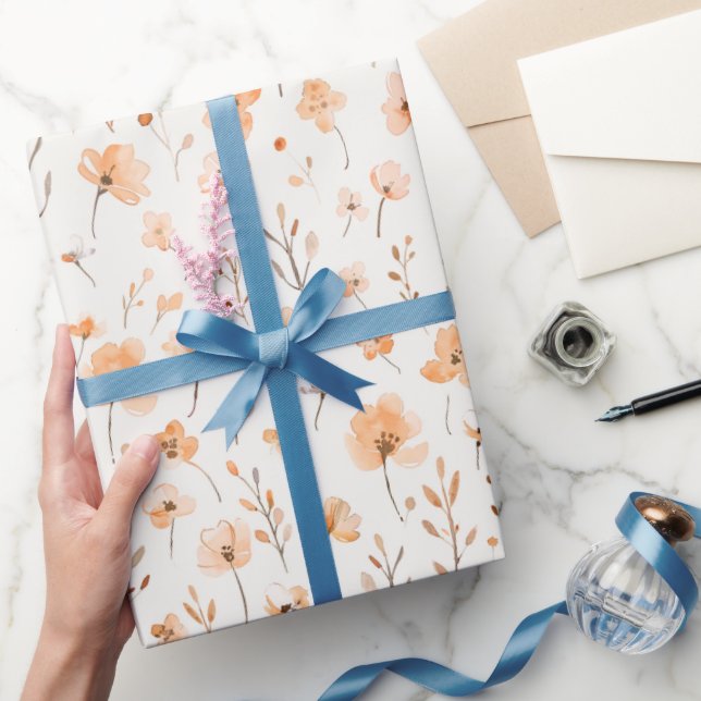 Peach Flowers Birthday Geschenkpapier (Schenken)