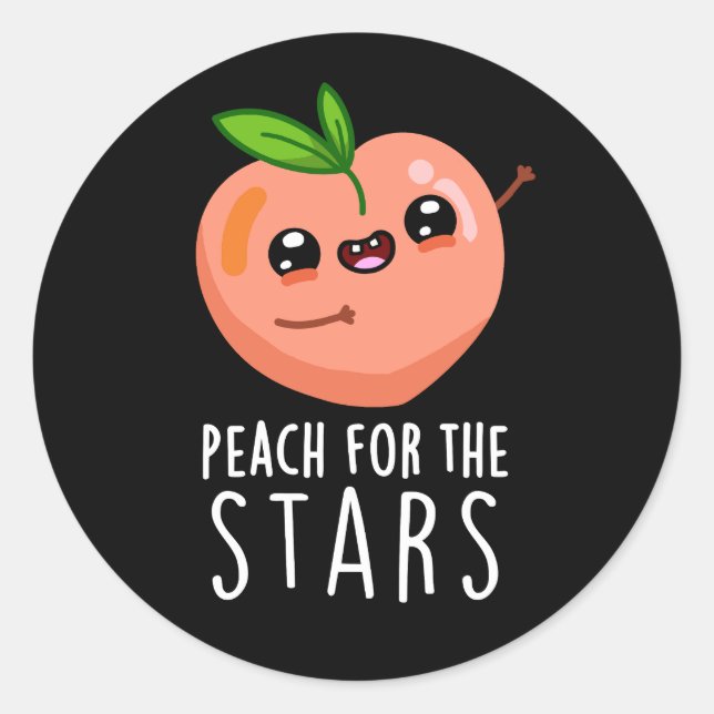 Peach for the Stars Funny Fruit Pun Dark BG Runder Aufkleber (Vorderseite)
