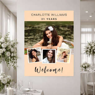 Peach Foto Collage Geburtstagsfeier Poster