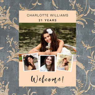 Peach Foto Collage Geburtstagsfeier Poster