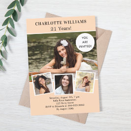 Peach Foto Collage Luxus Geburtstag Einladung
