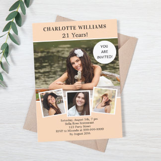 Peach Foto Collage Luxus Geburtstag Einladung