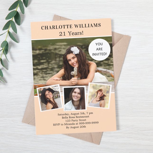 Peach Foto Collage Luxus Geburtstag Einladung (Von Creator hochgeladen)
