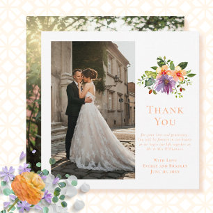 Peach Foto Watercolor Floral Wedding Vielen Dank Einladung