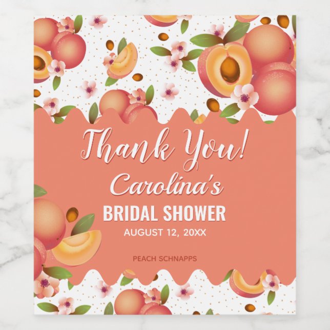 Peach Fruit Floral Weinetikett (Einzelnes Label)