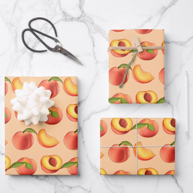 Peach Fruit Muster Geschenkpapier Set (Vorderseite)