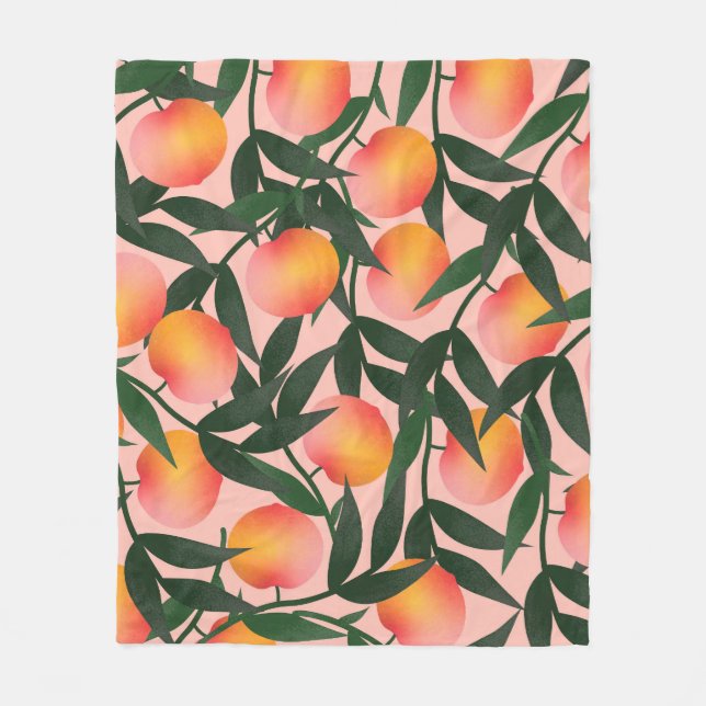 Peach Fruit Pink Hintergrund Muster. Fleecedecke (Vorderseite)