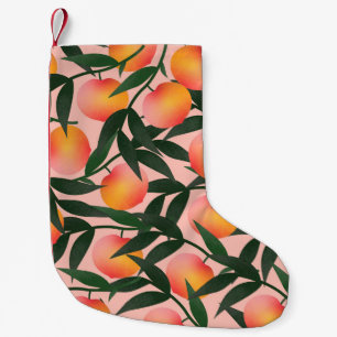 Peach Fruit Pink Hintergrund Muster. Kleiner Weihnachtsstrumpf