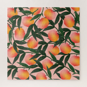 Peach Fruit Pink Hintergrund Muster. Puzzle