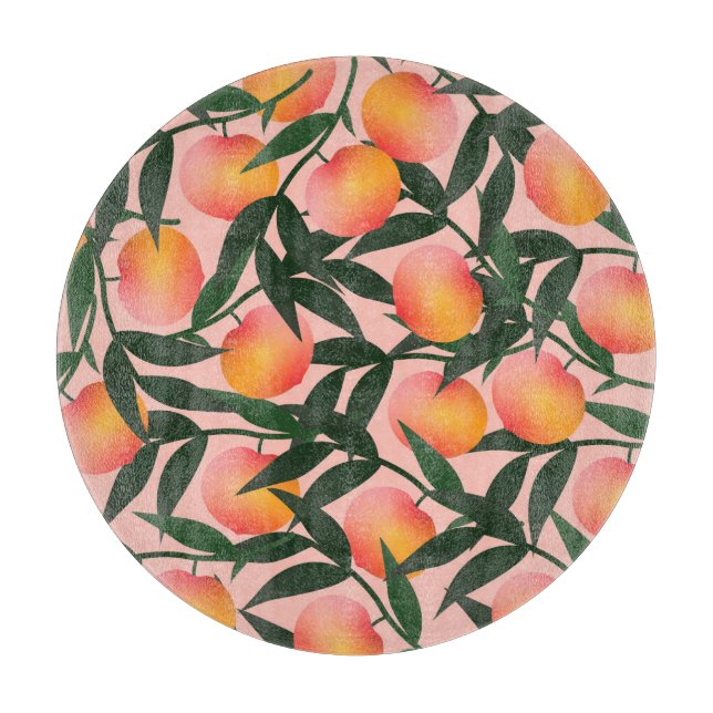 Peach Fruit Pink Hintergrund Muster. Schneidebrett (Vorderseite)