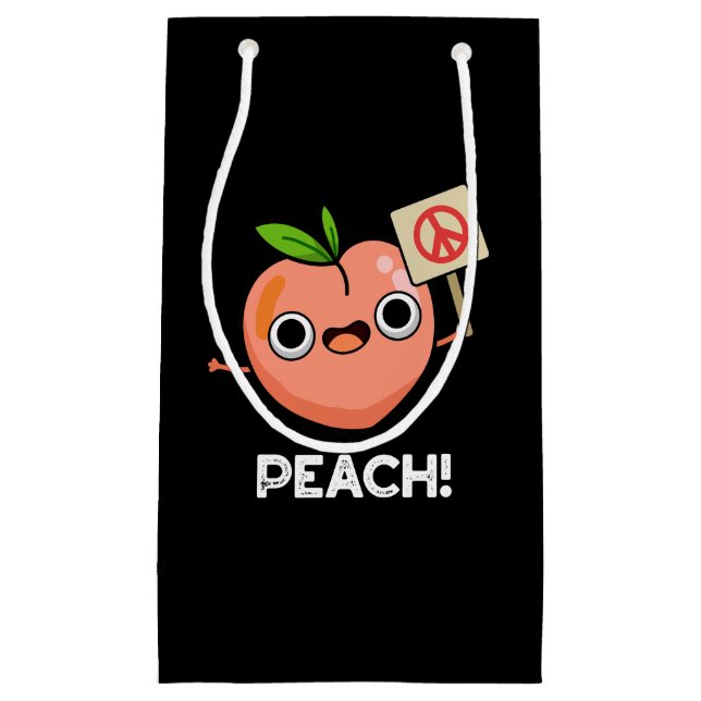 Peach Funny Peace Fruit Pun Dark BG Kleine Geschenktüte (Vorderseite)