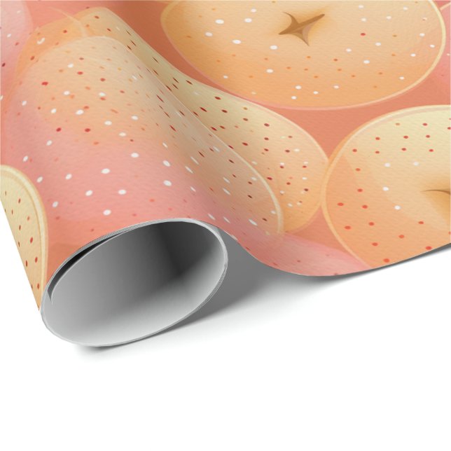 Peach Fuzz Abstrakt Botanisches Fruchtmuster 17 Geschenkpapier (Rolleneckpunkt)