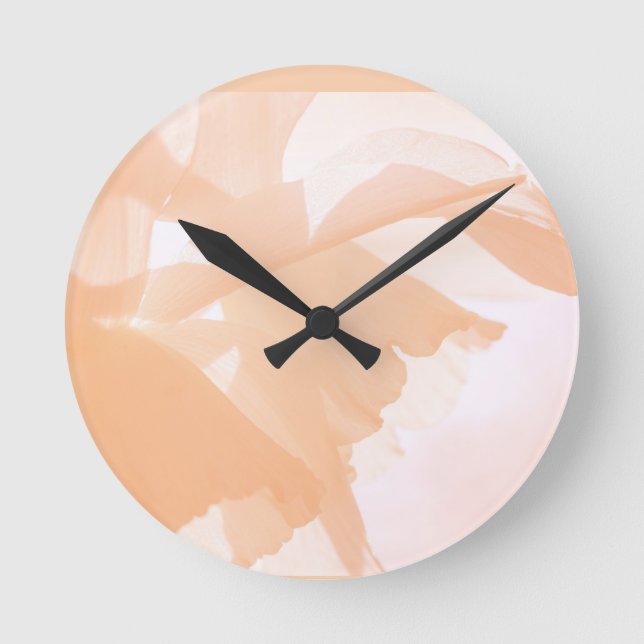 Peach Fuzz Abstrakt Floral Runde Wanduhr (Vorderseite)