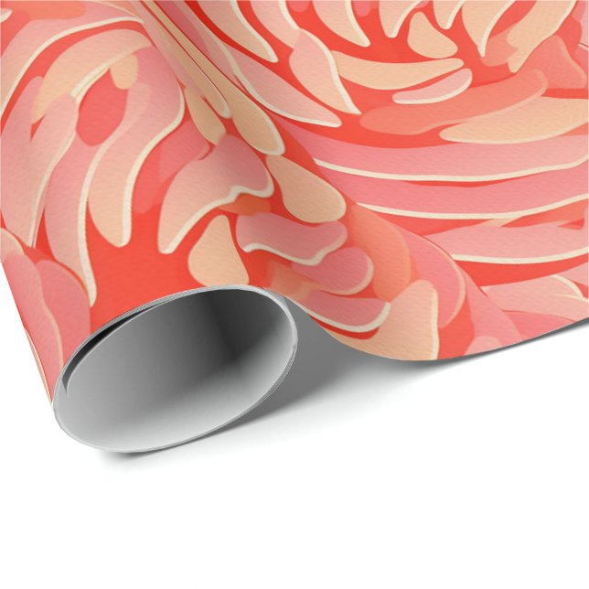 Peach Fuzz Abstraktes botanisches Fruchtmuster 14 Geschenkpapier (Rolleneckpunkt)