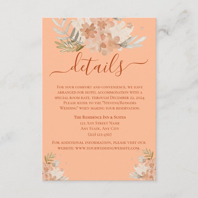Peach Fuzz and Rust Watercolor Wedding RSVP Begleitkarte (Vorderseite)