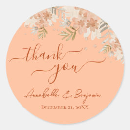 Peach Fuzz and Rust Watercolor Wedding RSVP Runder Aufkleber