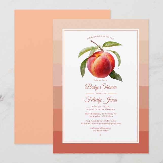 Peach Fuzz Baby Dusche Einladung (Vorne/Hinten)
