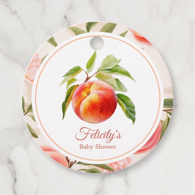 Peach Fuzz Baby Dusche Geschenkanhänger (Vorderseite)