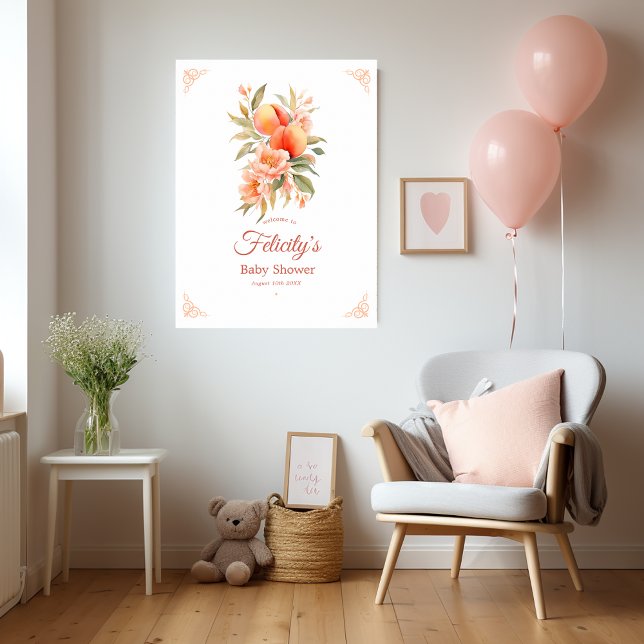 Peach Fuzz Baby Dusche Willkommen Poster (Peach Fuzz Baby Shower)
