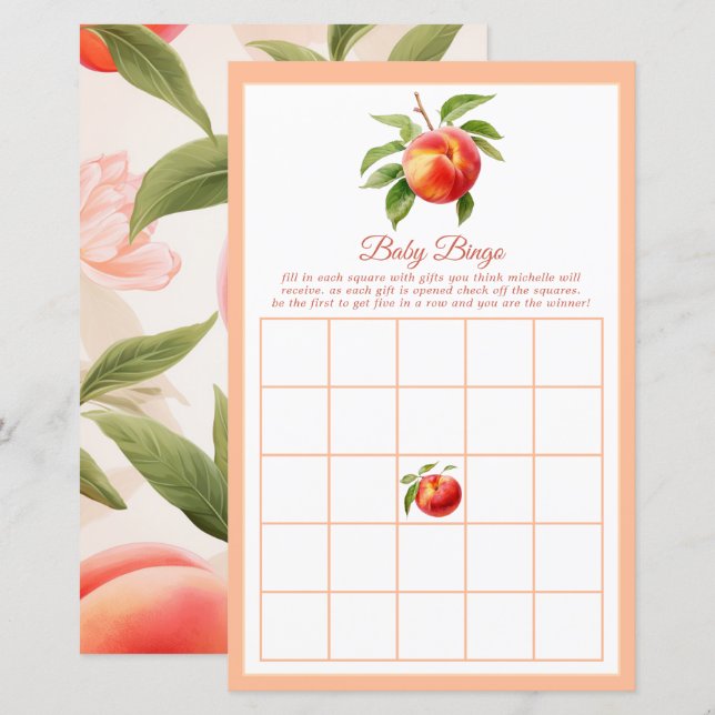 Peach Fuzz Baby Shower Bingo (Vorne/Hinten)
