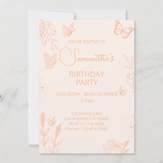 Peach Fuzz Butterfly zum Geburtstag Einladung