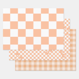 Peach Fuzz Checkered Gingham Pattern Geschenkpapier Set