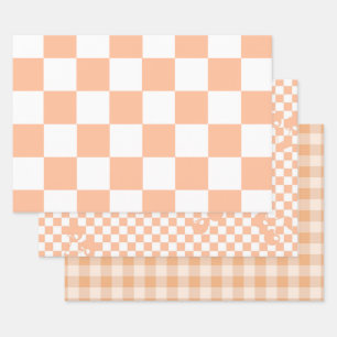 Peach Fuzz Checkered Gingham Pattern Geschenkpapier Set