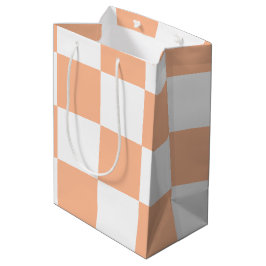 Peach Fuzz Checkered Gingham Pattern Mittlere Geschenktüte