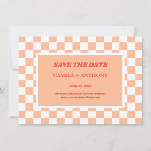 Peach Fuzz Checkered Gingham Pattern Save The Date