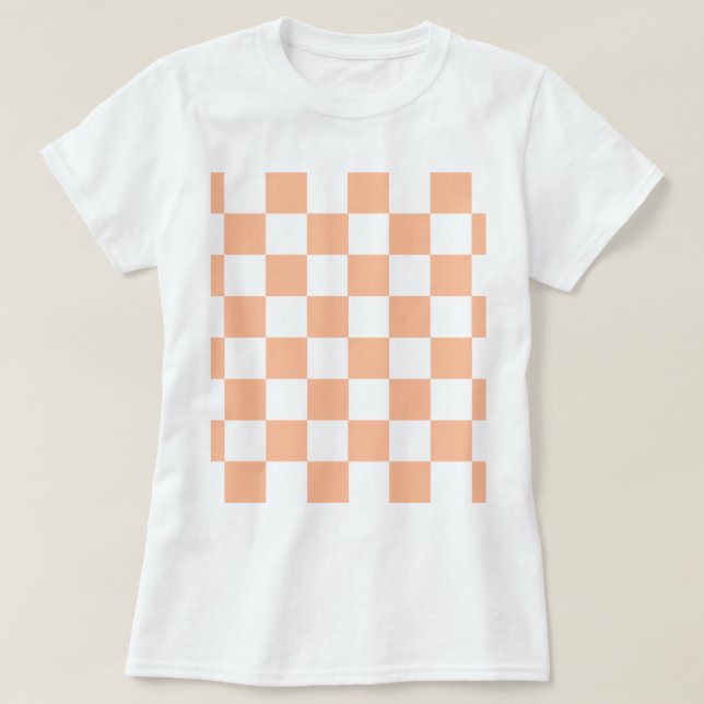 Peach Fuzz Checkered Gingham Pattern T-Shirt (Design vorne)